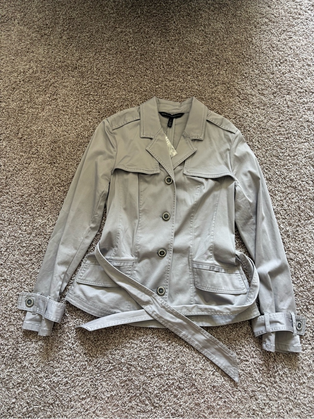 White House Black Market Light Gray Belted Trench Jacket